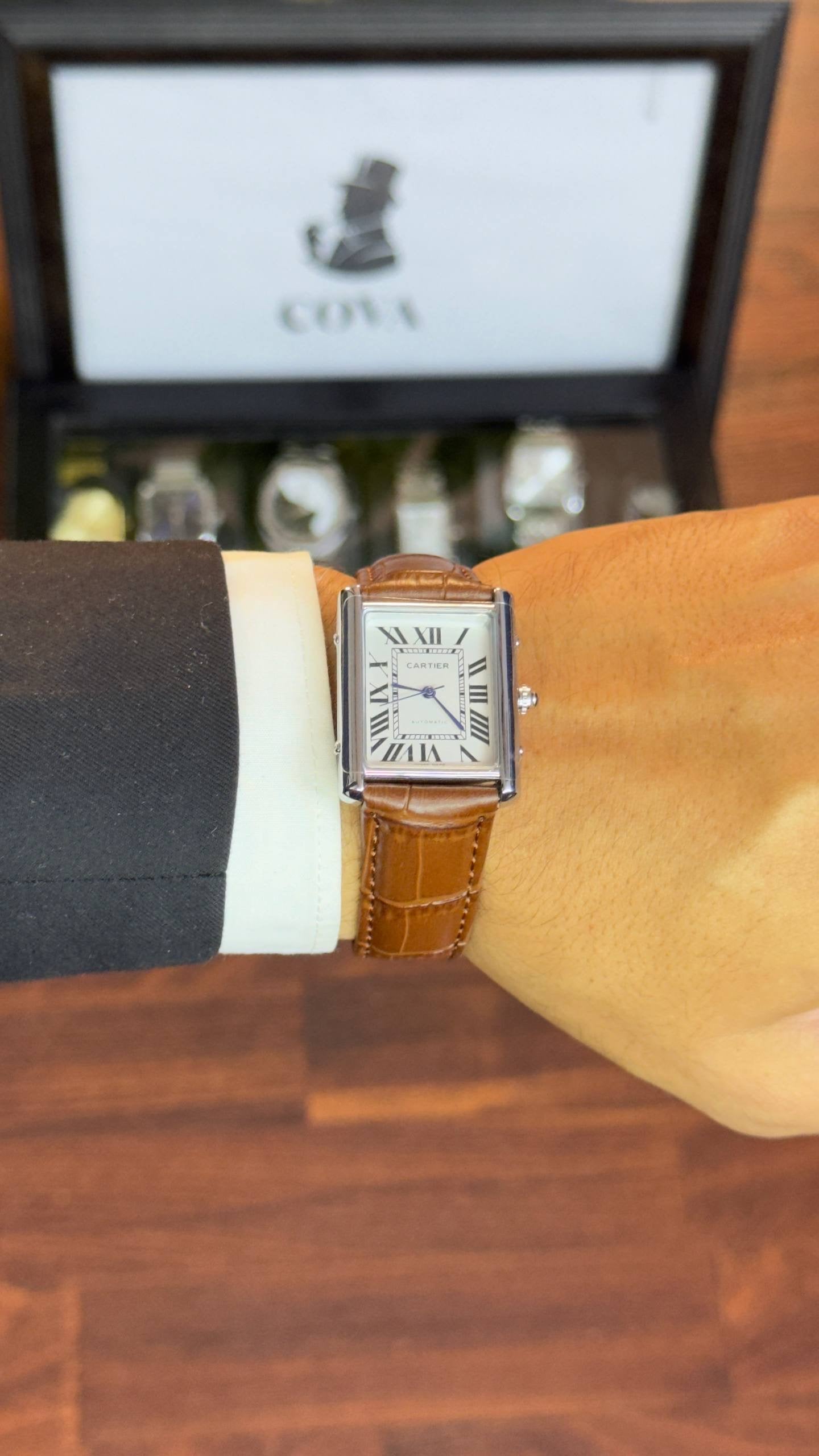 Cartier Tank – White Roman Dial, Leather Strap