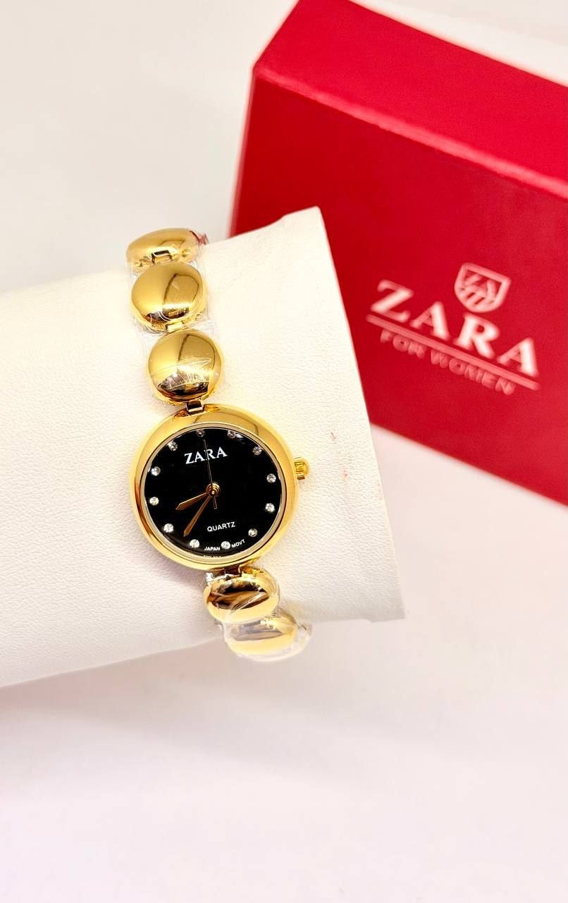 Zara Women's Watch – Black Dial Gold Pebble Bracelet