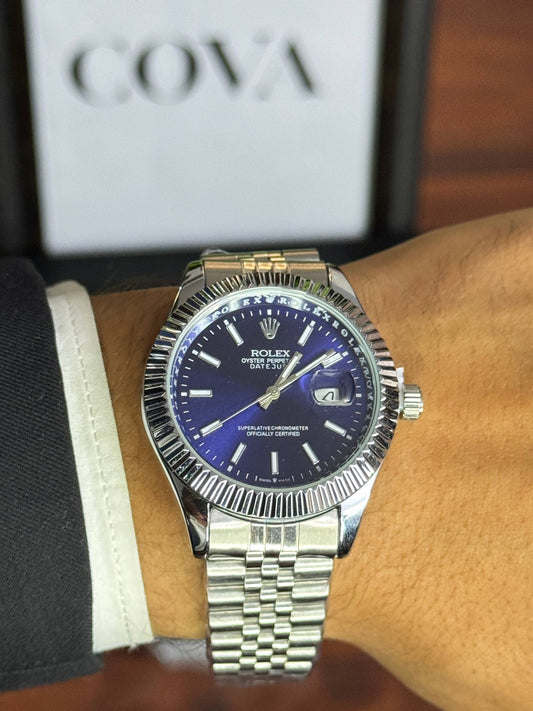 Rolex Date just Blue Dial 41mm, Semiautomatic Movement Open Case