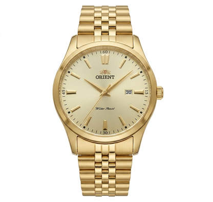 Orient Men's Gold Dress Watch – Champagne Dial Jubilee Bracelet Quartz
