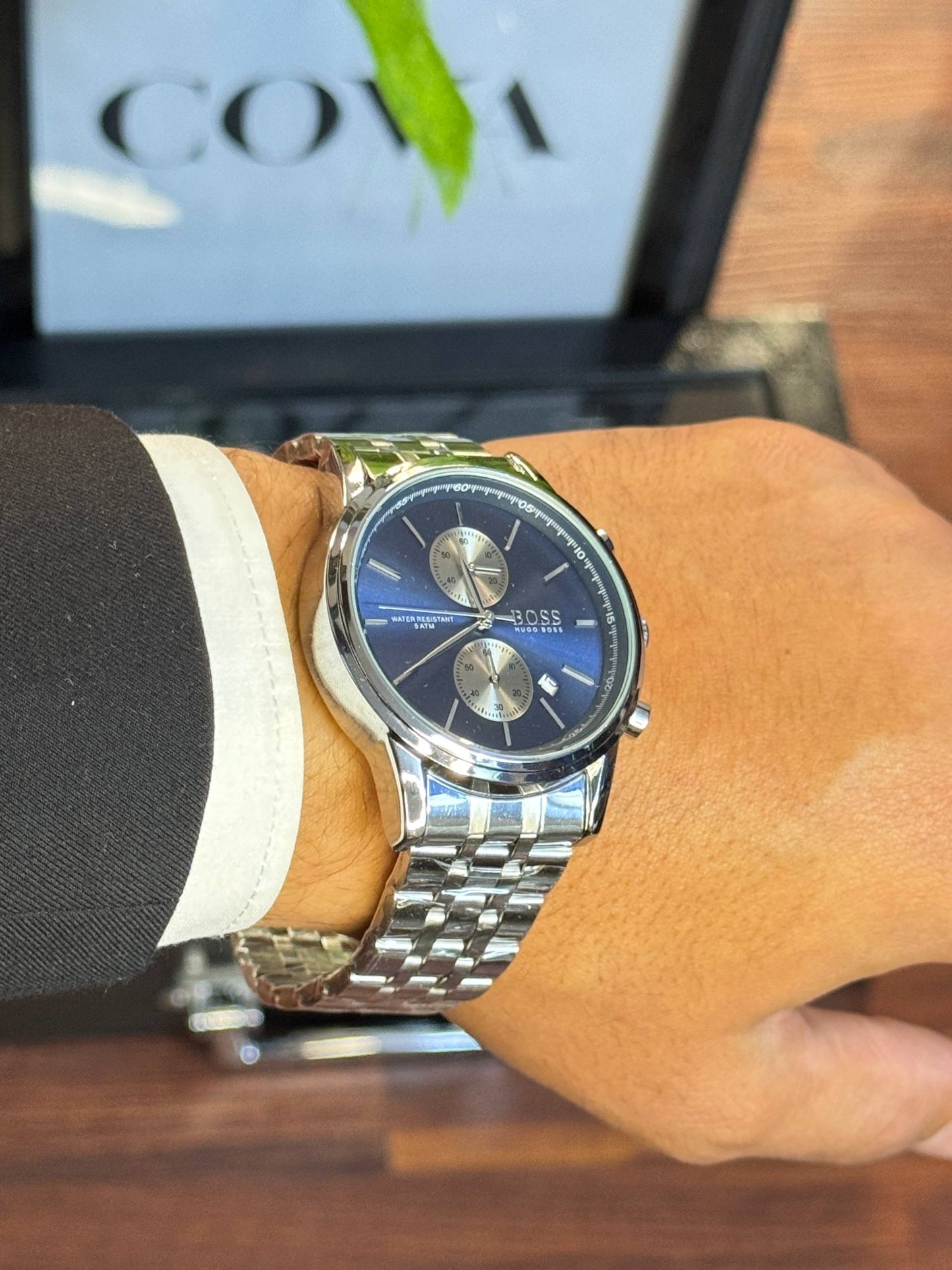 BOSS HUGO BOSS Men’s Chronograph Watch – Blue Dial, Silver Stainless Steel Strap