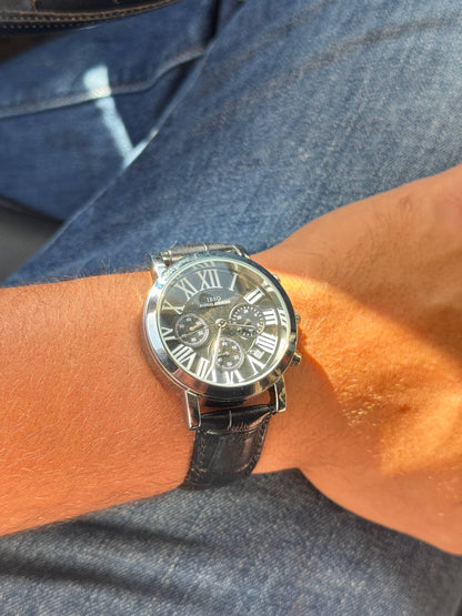 IBSO Men's Chronograph Watch – Black Roman Dial Leather Strap