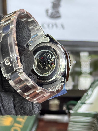 ROLEX OYSTER PERPETUAL SUBMARINER CERAMIC BEZEL WATCH GREEN WITH STAINLESS STEEL SILVER BELT ( OPEN CASE )