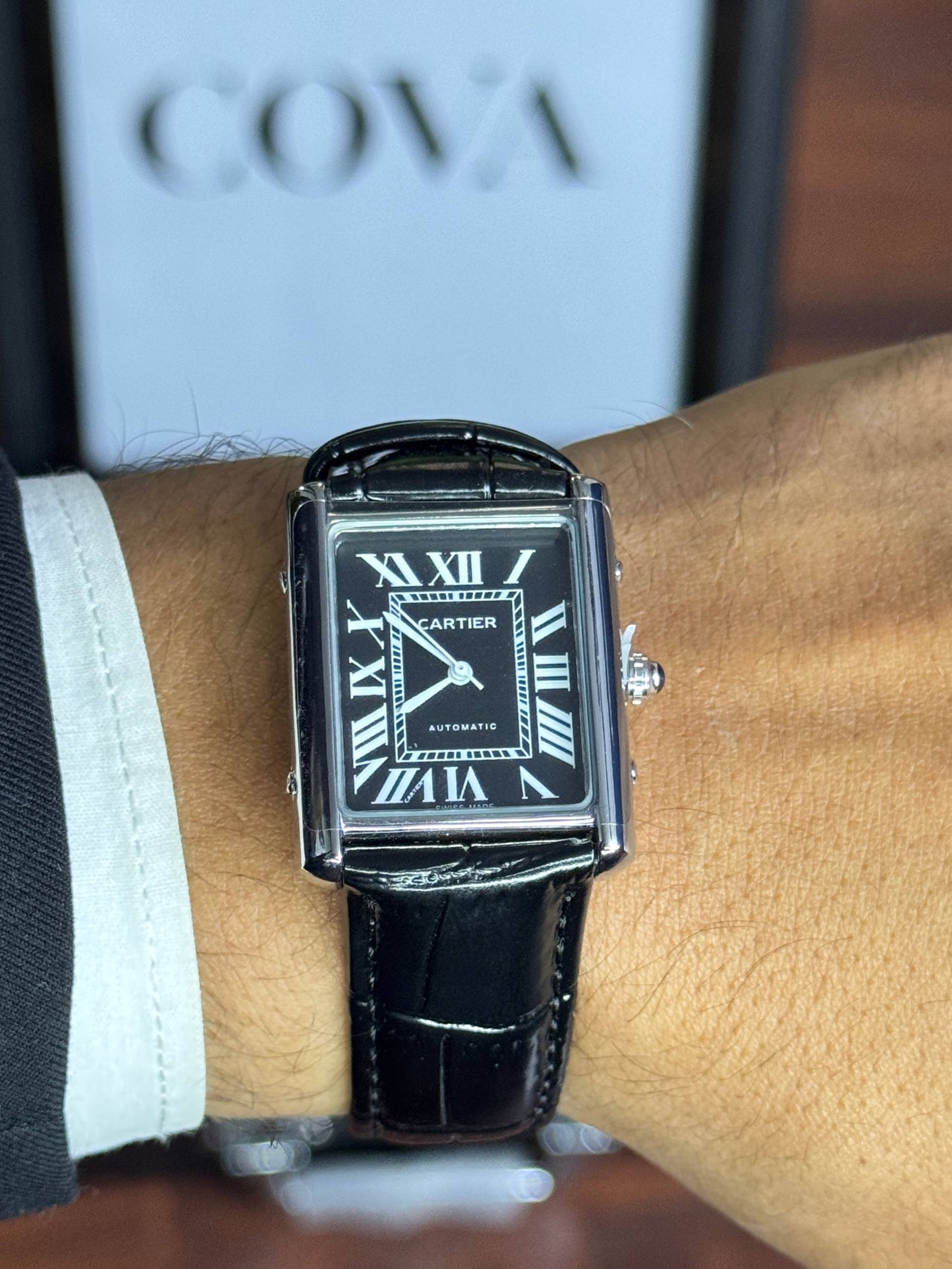 Cartier Tank – White Roman Dial, Leather Strap