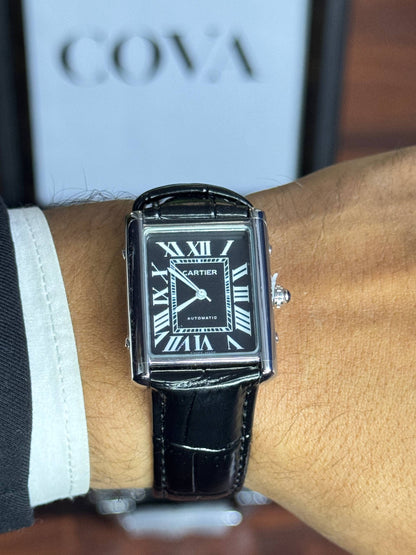 Cartier Tank – White Roman Dial, Leather Strap