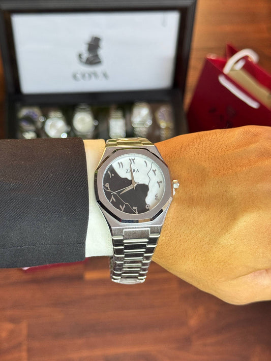 ZARA – Arabic Split Dial (Black/Silver), Stainless Steel Bracelet (41mm) – Original