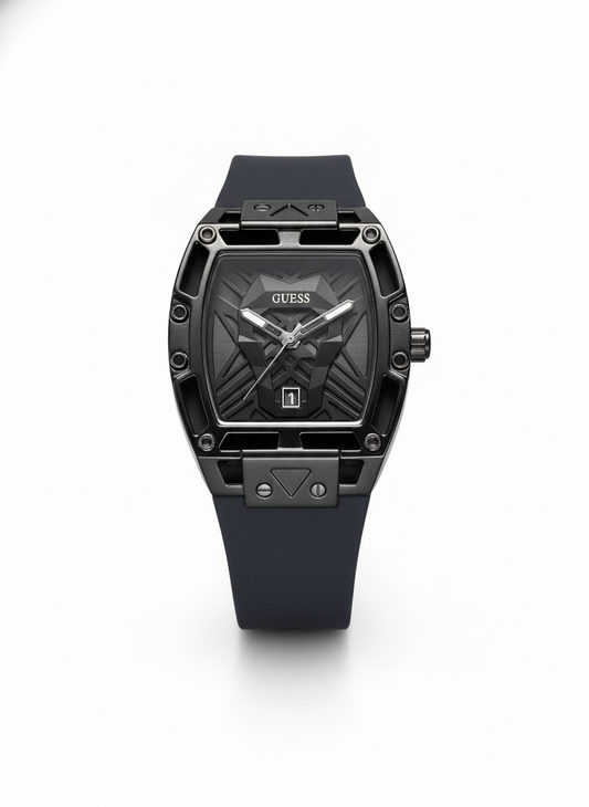 Guess Style Men’s Watch – Black Dial, Black Silicone Strap