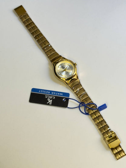 KARUS Women's Watch – Gold Case, Silver Crystal Dial, Gold Bracelet