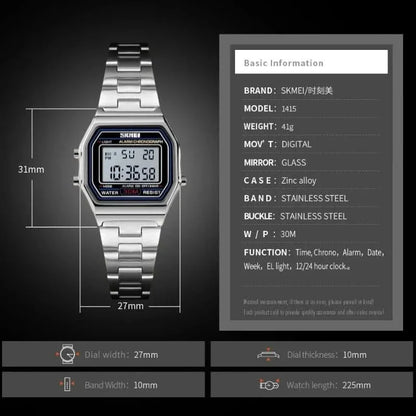 SKMEI Digital Watch for Men – Stainless Steel Sports Chronograph