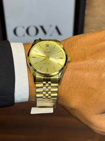 Orient Men's Gold Dress Watch – Champagne Dial Jubilee Bracelet Quartz