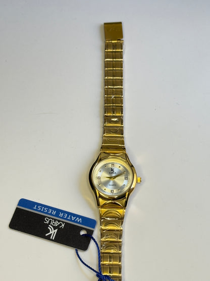 KARUS Women's Watch – Gold Case, Silver Crystal Dial, Gold Bracelet