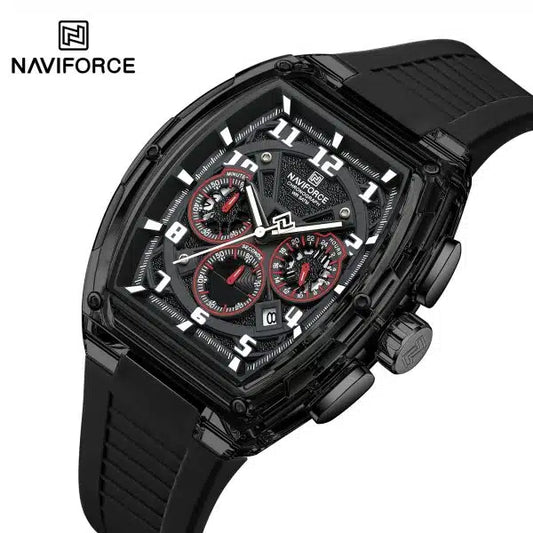 NAVIFORCE original NF6118 men's chronograph black tonneau red accents – Cova Egypt