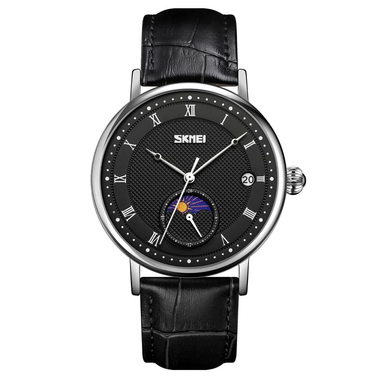 SKMEI Moon Phase Watch for Men – Roman Numeral Leather Quartz Watch