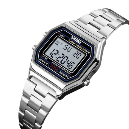 SKMEI Digital Watch for Men – Stainless Steel Sports Chronograph