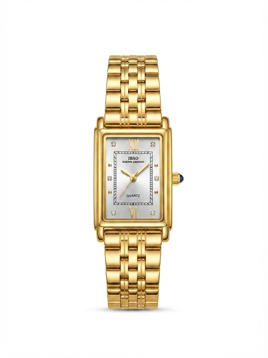 IBSO Women's Watch – Gold Rectangular Silver Dial Stainless Steel Bracelet