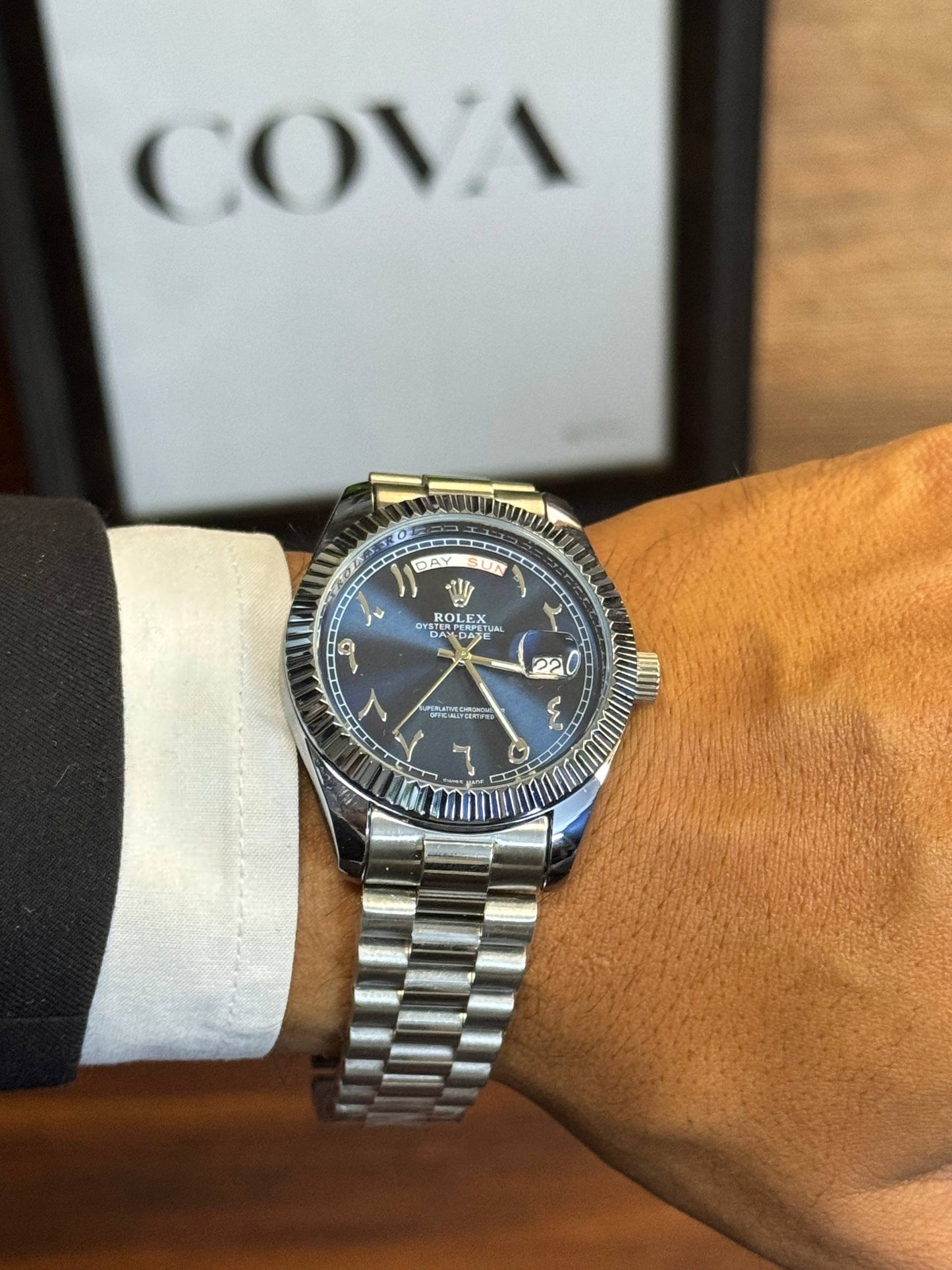 Rolex Day-Date Arabic Dial Men's Watch – Blue Dial Stainless Steel