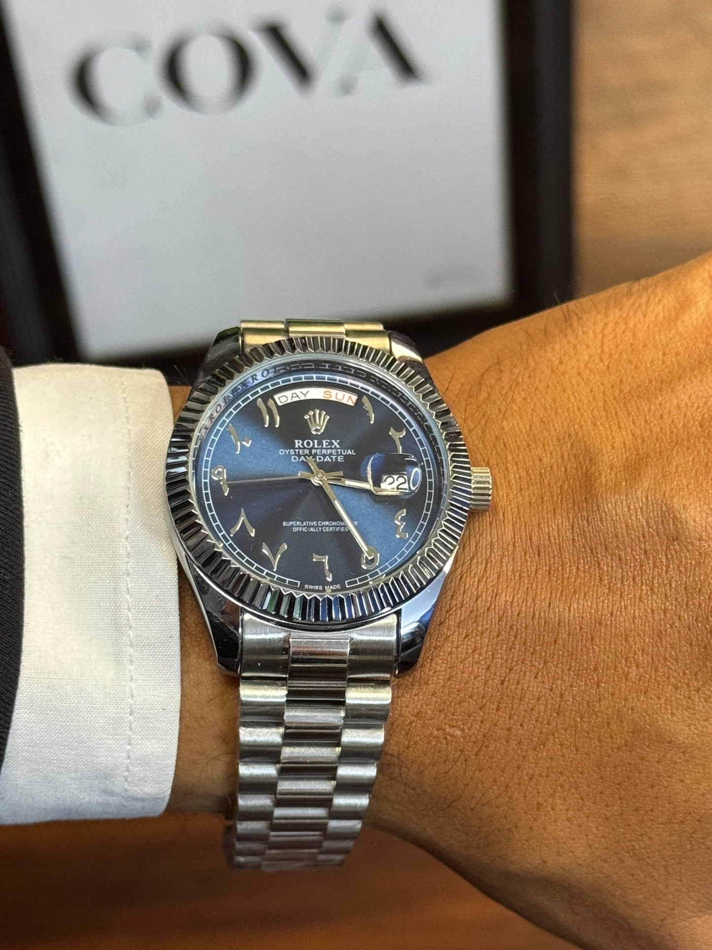 Rolex Day-Date Arabic Dial Men's Watch – Blue Dial Stainless Steel
