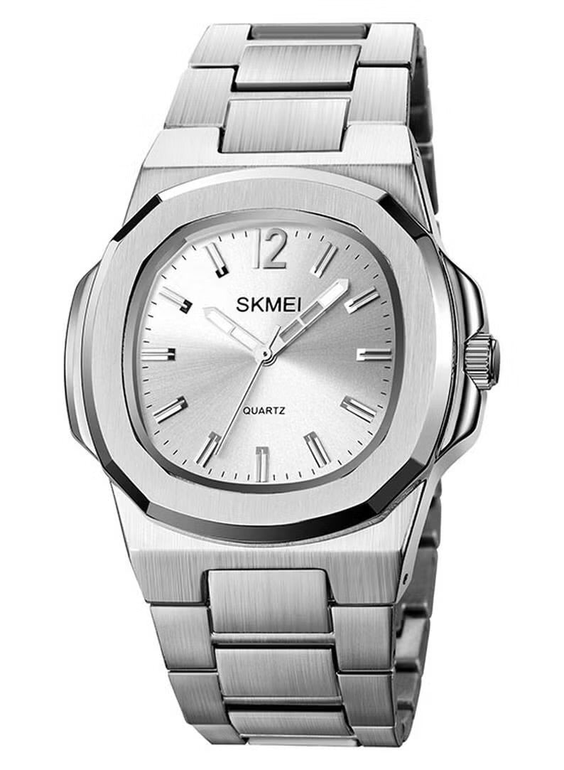 SKMEI Men's Octagonal Sport-Luxury Watch – Silver Dial, Stainless Steel Bracelet