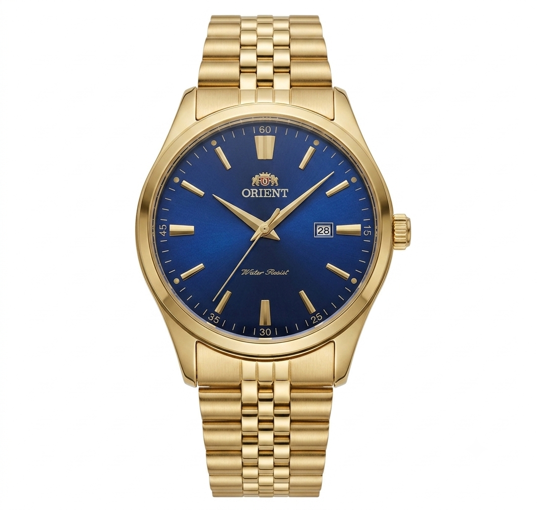 Orient Men's Dress Watch – Gold-Tone Blue Dial Stainless Steel Quartz