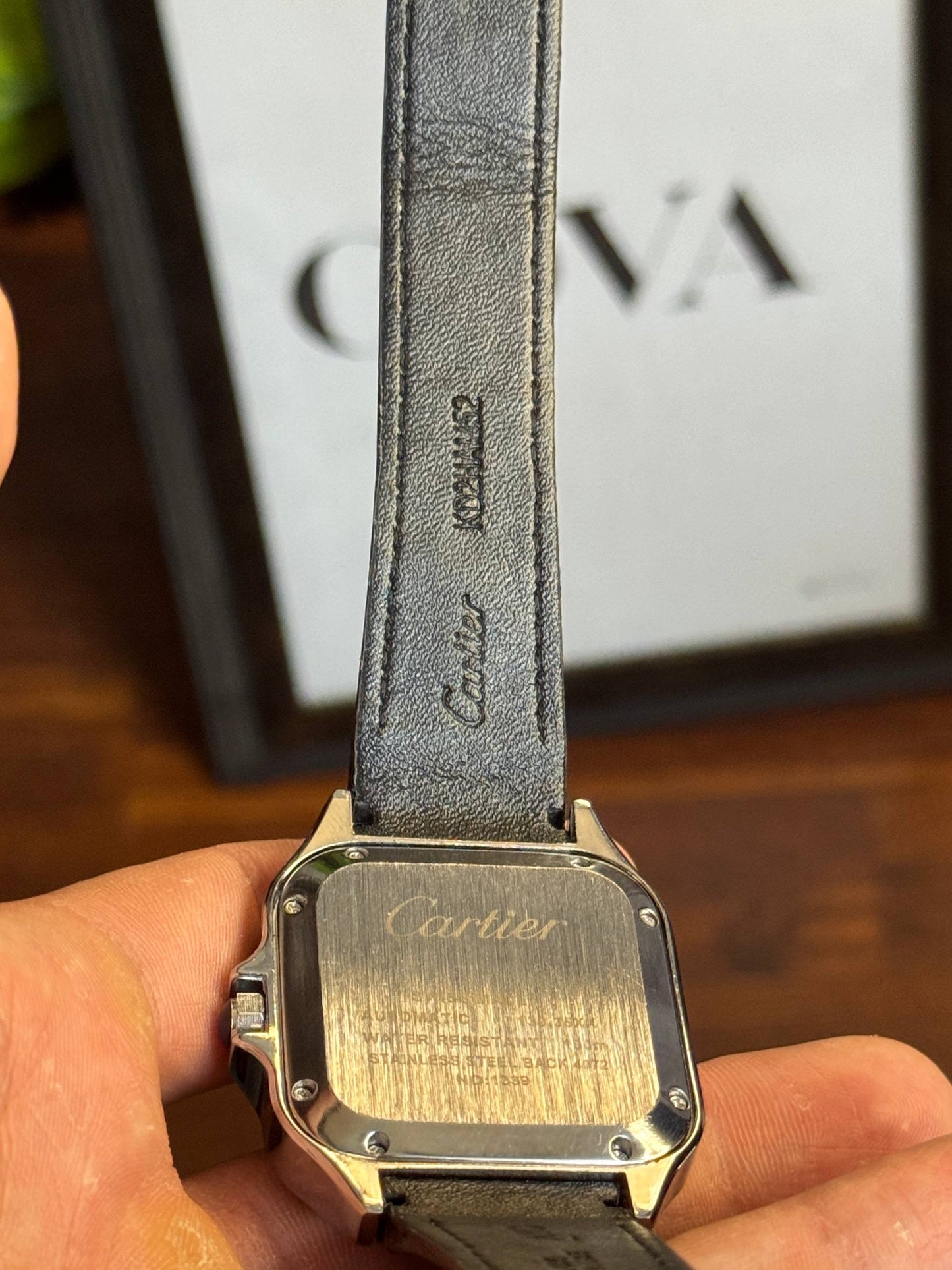 Cartier Santos Men's Watch – Roman Dial Black Leather Strap