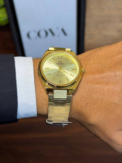 Orient Men's Gold Dress Watch – Champagne Dial Cushion Case Quartz