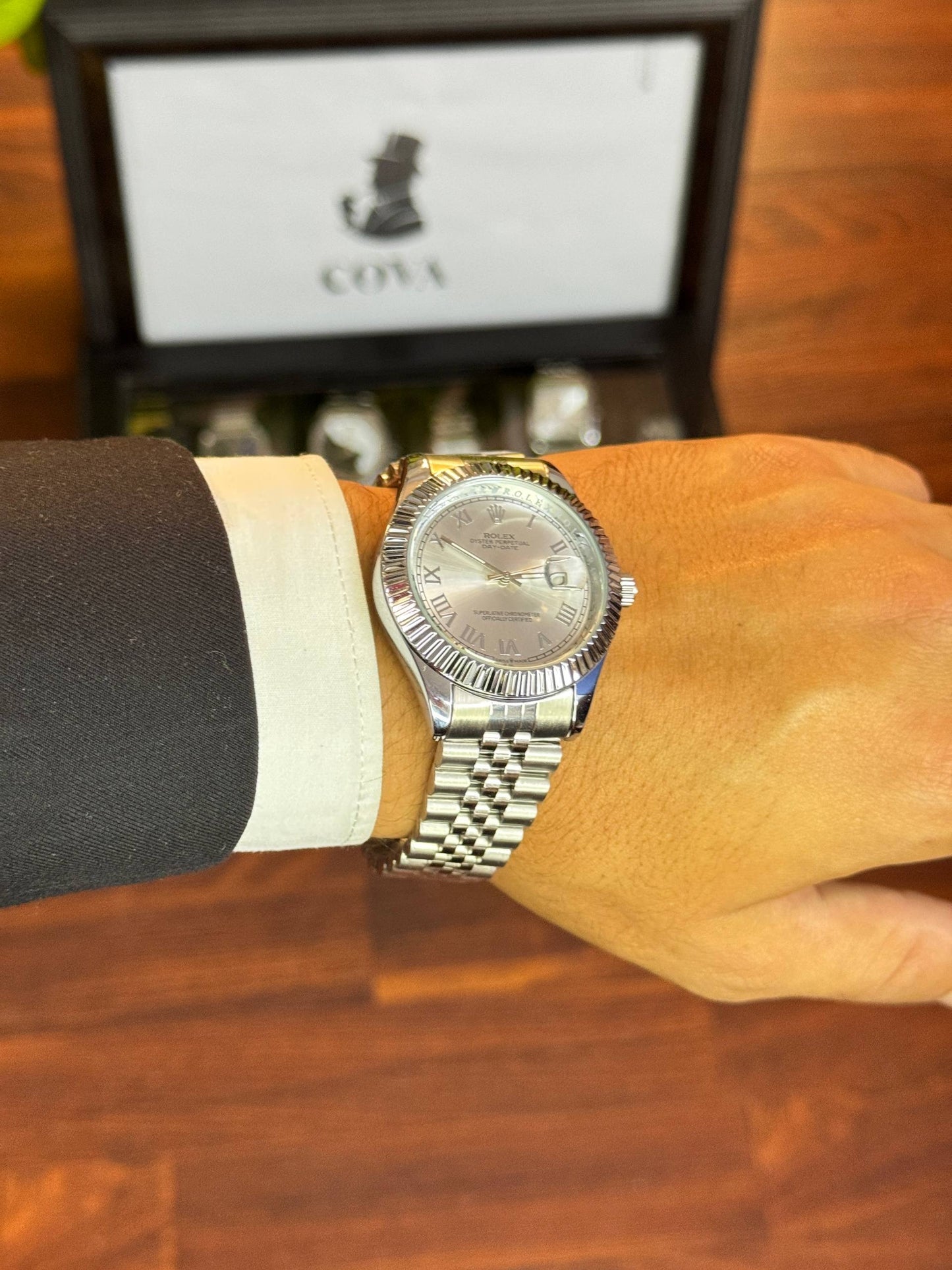 Rolex Date-Just Style Watch – Silver Arabic Dial, Jubilee-Style Stainless Steel (40–41mm)