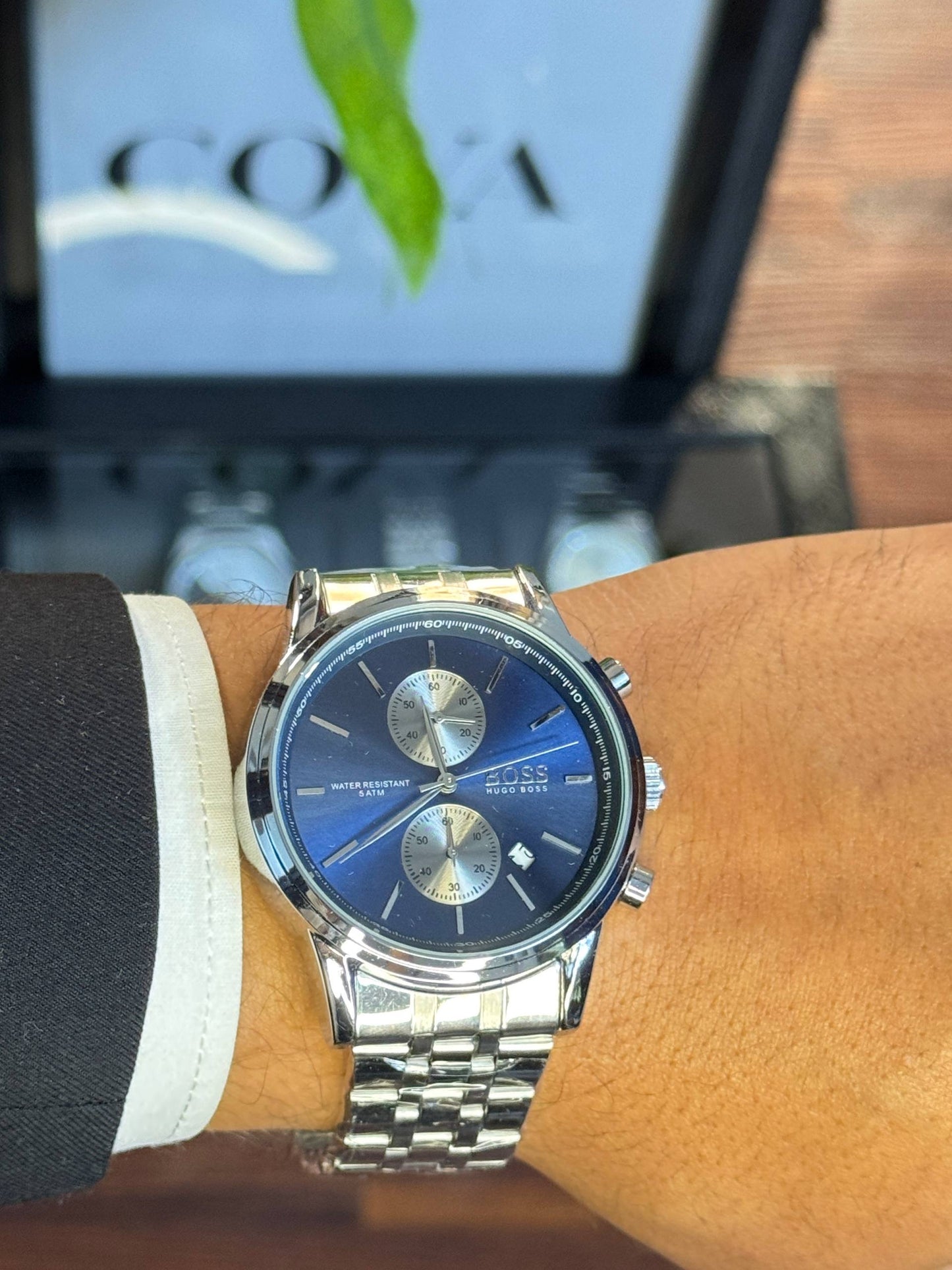 BOSS HUGO BOSS Men’s Chronograph Watch – Blue Dial, Silver Stainless Steel Strap