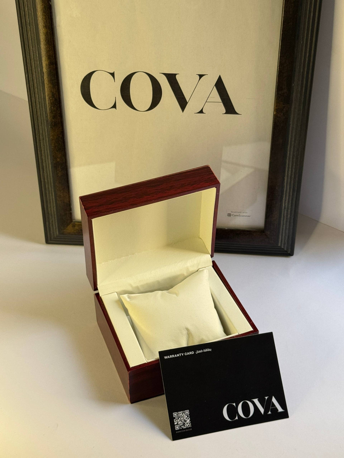 COVA Wooden Watch Box – Burgundy Glossy Finish with Watch Pillow