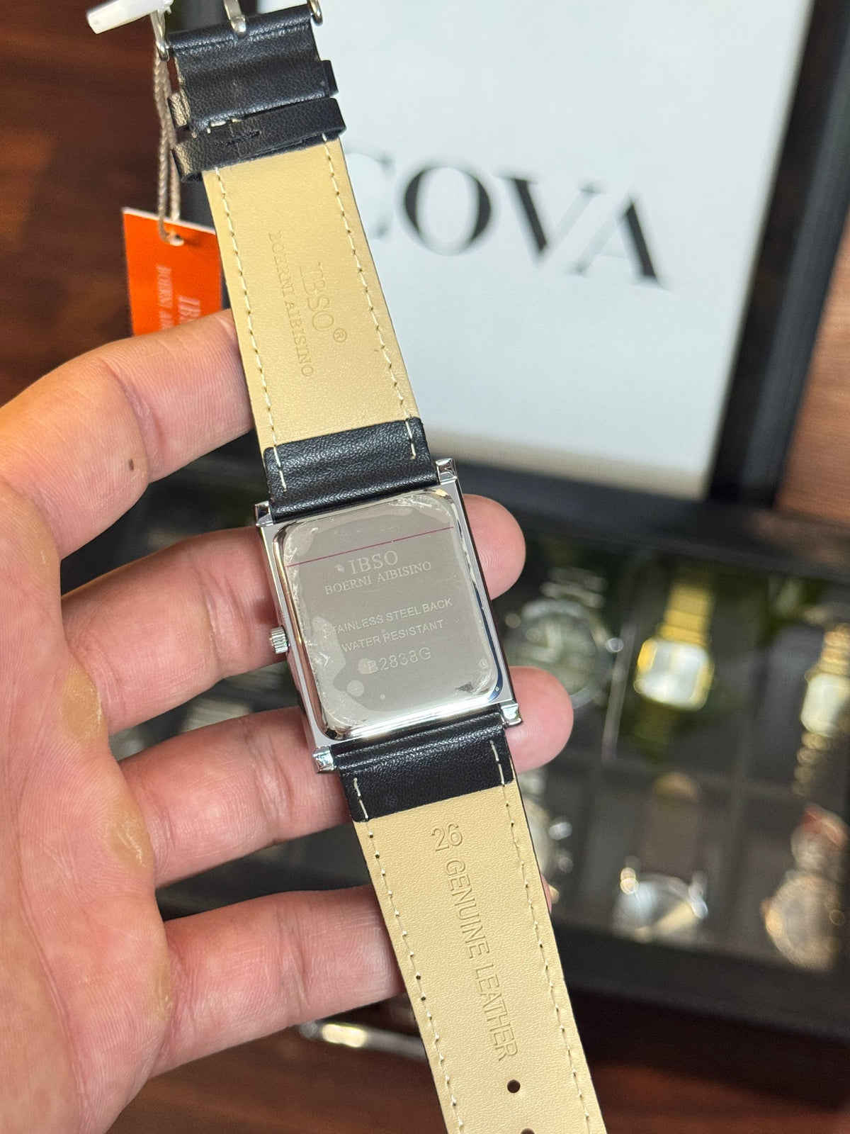 IBSO Men's Rectangular Watch – White Minimalist Dial, Black Leather Strap