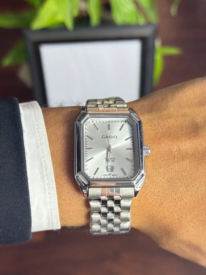 Casio MTP-V007D Silver Stainless Steel Rectangular Watch – Classic Elegant Design
