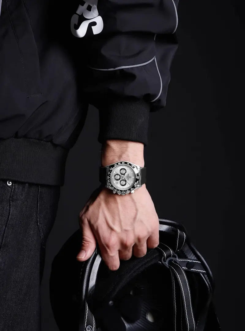 NAVIFORCE Original Men's NF8054 S/W/B -Watch Chronograph Watch – Silver Panda Dial, Black Tachymeter Bezel