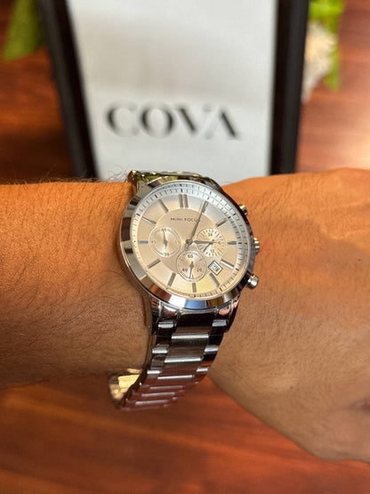 MINI FOCUS Original Men's Chronograph Watch – Silver Dial, Stainless Steel Bracelet