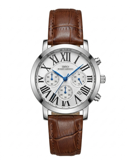 IBSO Men's Chronograph Watch – Silver Roman Dial Brown Leather Strap