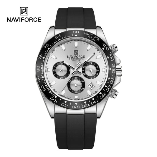 NAVIFORCE original NF8054 men's chronograph silver panda dial – Cova Egypt