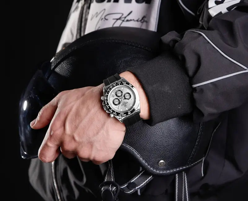 NAVIFORCE Original Men's NF8054 S/W/B -Watch Chronograph Watch – Silver Panda Dial, Black Tachymeter Bezel