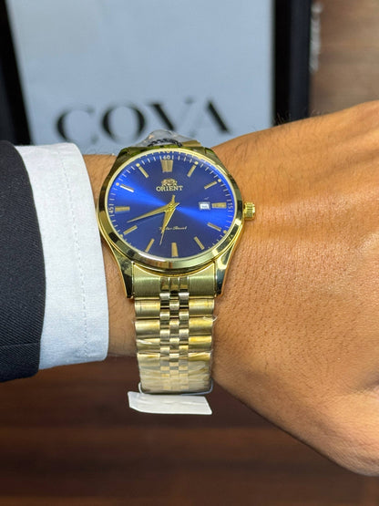 Orient Men's Dress Watch – Gold-Tone Blue Dial Stainless Steel Quartz