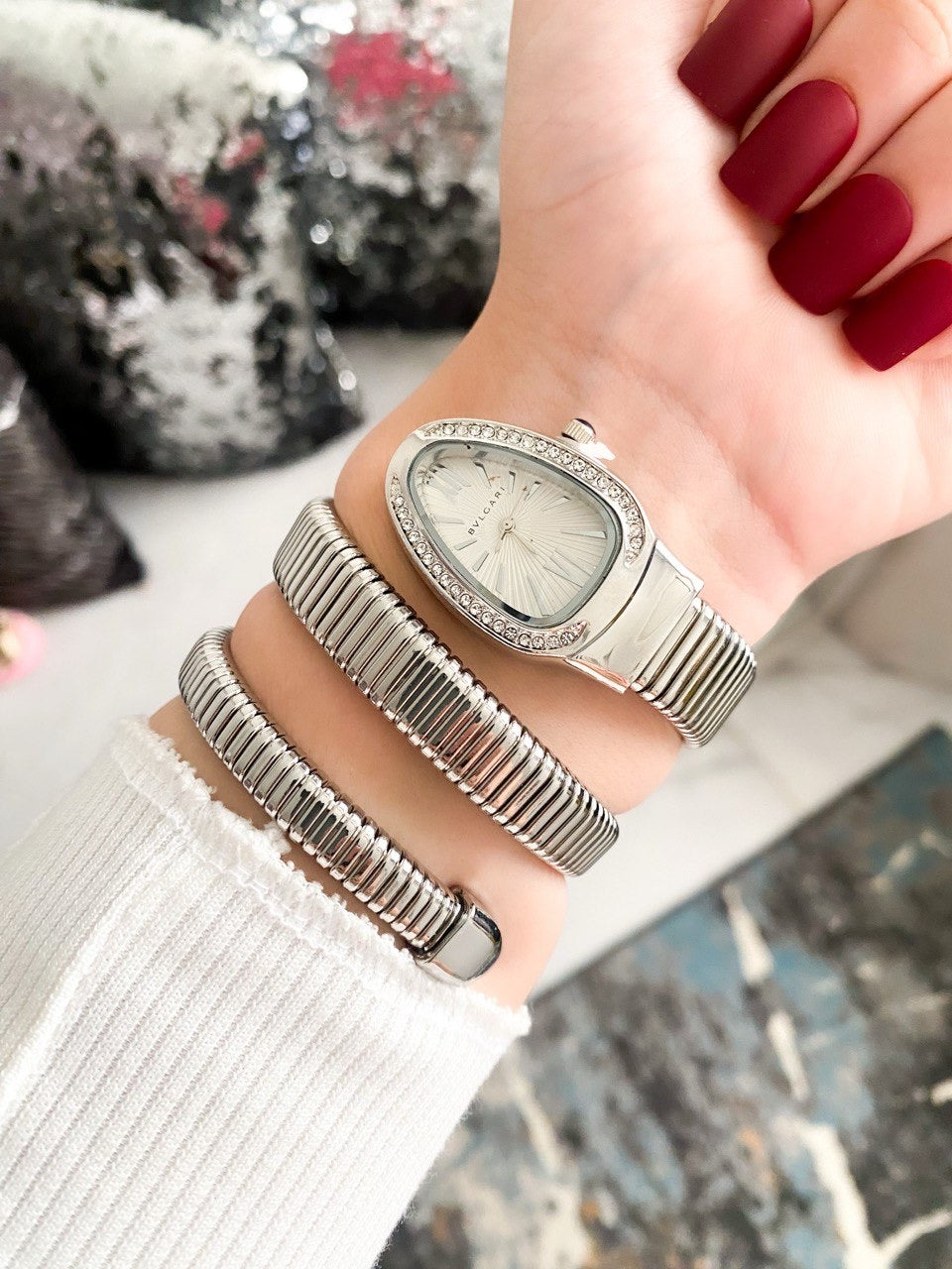 Bvlgari Style Watch – Crystal Bezel, Twisted Bracelet