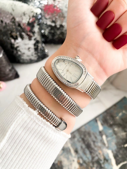 Bvlgari Style Watch – Crystal Bezel, Twisted Bracelet