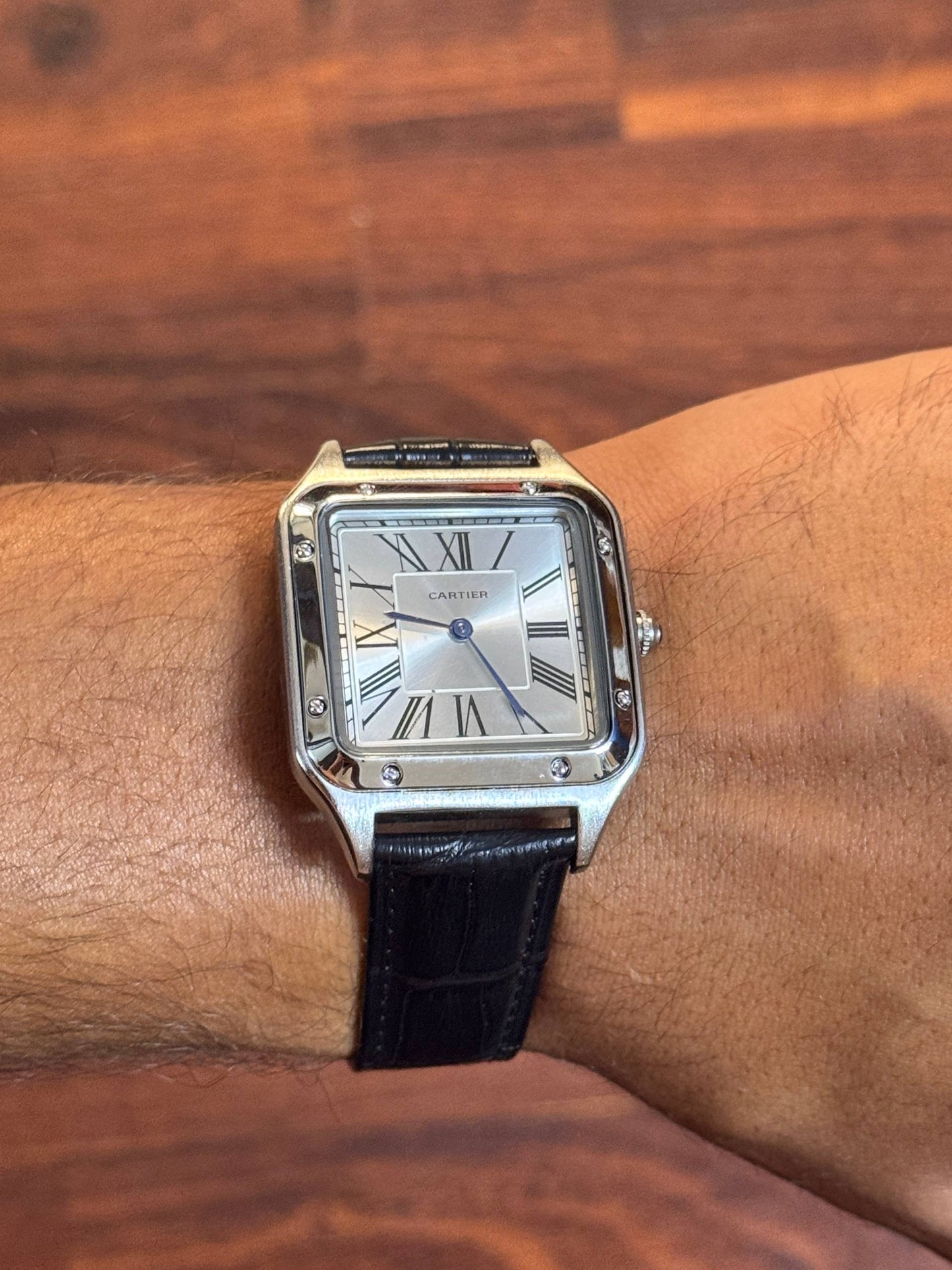 Cartier Santos-Dumont Watch - 46.6 Mm X 33.9 Mm Steel Case Silver Dial