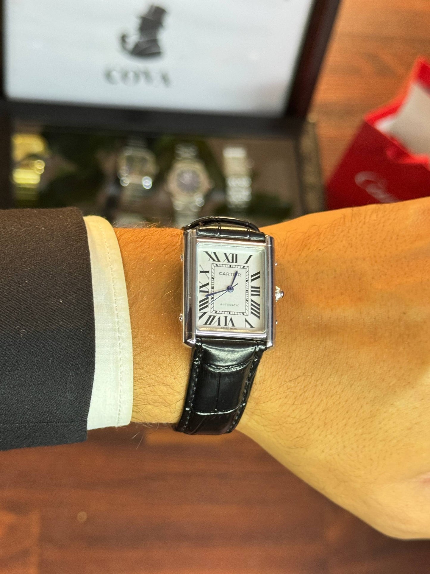 Cartier Tank – White Roman Dial, Leather Strap