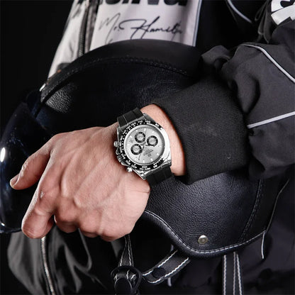 NAVIFORCE Original Men's NF8054 S/W/B -Watch Chronograph Watch – Silver Panda Dial, Black Tachymeter Bezel