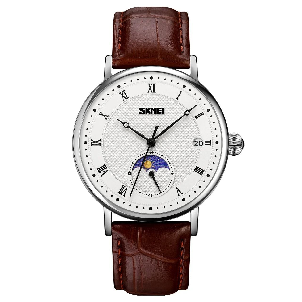 SKMEI Moon Phase Watch for Men – Roman Numeral Leather Quartz Watch