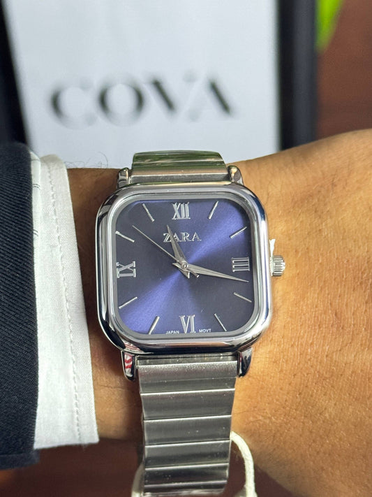 Zara Square Watch–Original–Blue Dial Stainless Steel | Elegant Minimal Design