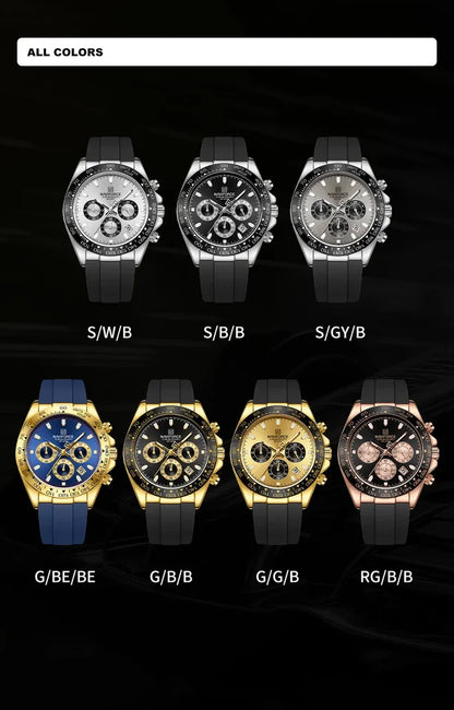 NAVIFORCE Original Men's NF8054 S/W/B -Watch Chronograph Watch – Silver Panda Dial, Black Tachymeter Bezel