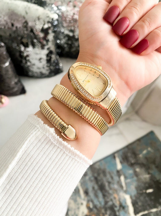 Bvlgari Style Watch – Crystal Bezel, Twisted Bracelet