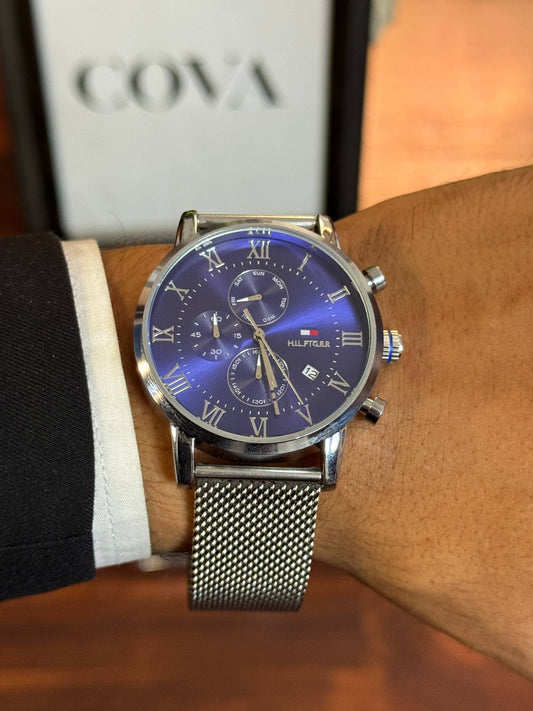 Tommy Hilfiger style men's watch blue roman dial mesh strap – Cova Egypt