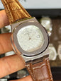 Patek Philippe Style Watch – Silver Dial, Stainless Steel Case, Brown Leather Strap