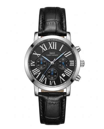 IBSO Men's Chronograph Watch – Black Roman Dial Leather Strap