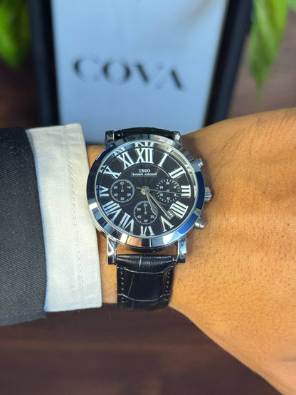 IBSO Men's Chronograph Watch – Black Roman Dial Leather Strap