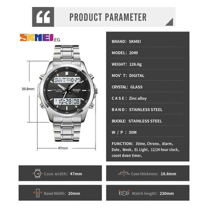 SKMEI 2049 Analog-Digital Sport Watch Silver Stainless Steel